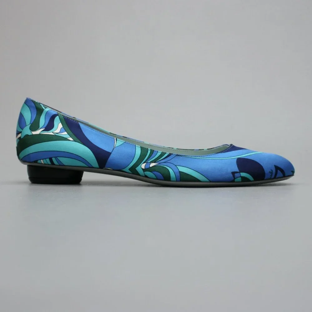 Emilio Pucci 41 Ladies 10.5-11 Blue Teal Silk Ballet Flats Low Heels Shoes Italy - Picture 4 of 12